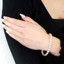 Load image into Gallery viewer, White Freshwater Flat Pearl Stretch Bracelet with Sterling Silver Beads