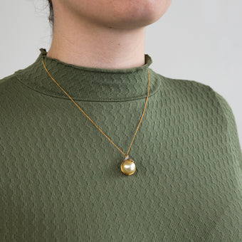 9ct Yellow Gold Golden Pearl and Diamond Pendant