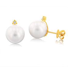 Load image into Gallery viewer, 9ct Yellow Gold White South Sea Pearl and Diamond Stud Earrings