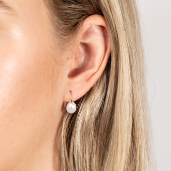 Sterling Silver 8mm Cream Freshwater Pearl Hook Drop Earrings