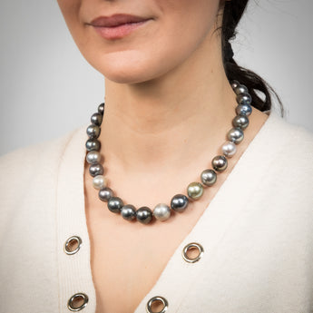 12-14.2mm Tahitian Pearl Multicolour Strand with 14ct White Gold Stardust Ball Clasp