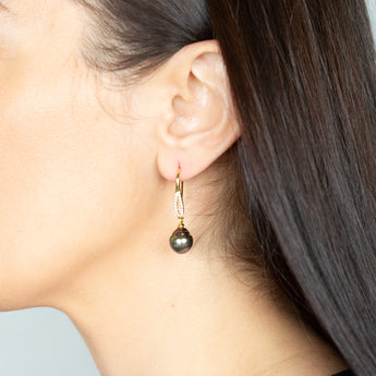 Sterling Silver Gold Plated Tahitian Pearl & Zirconia Drop Earrings