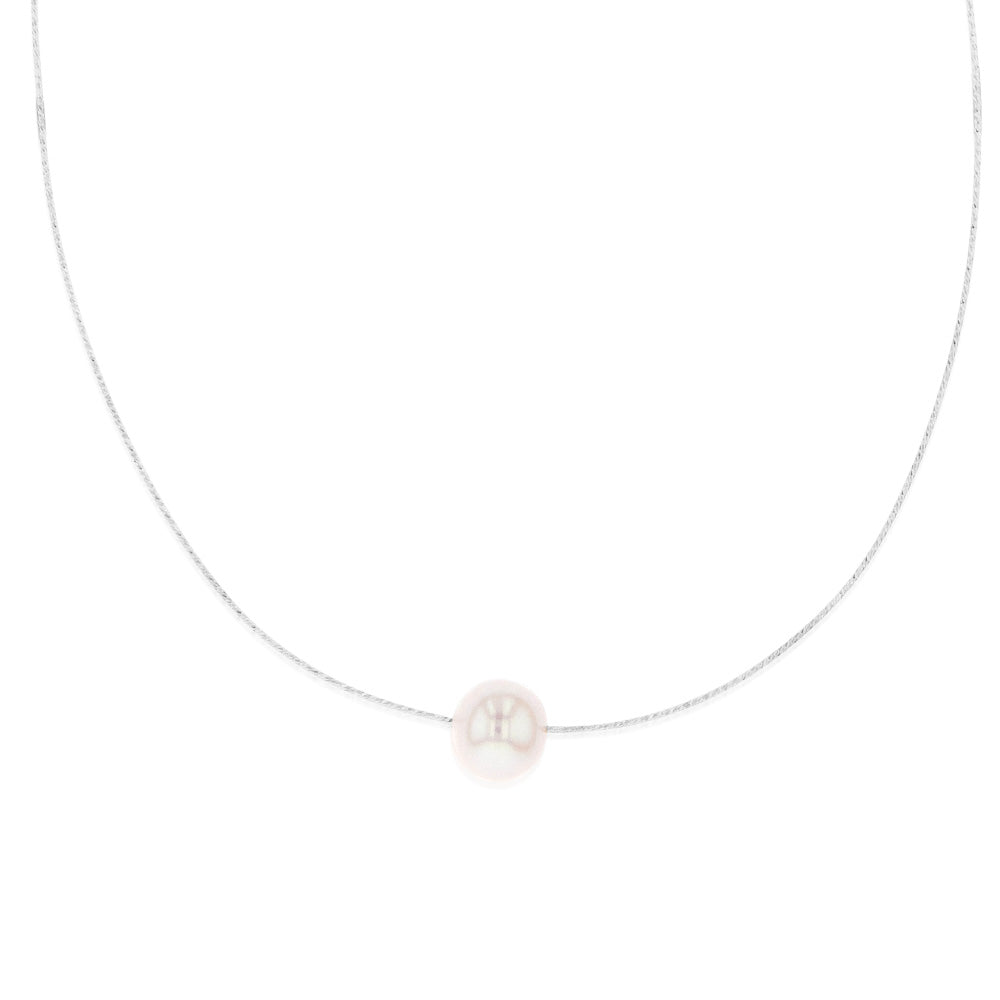 Sterling Silver 10-12mm White Fresh Water Pearl On Adjustable Choker Chain