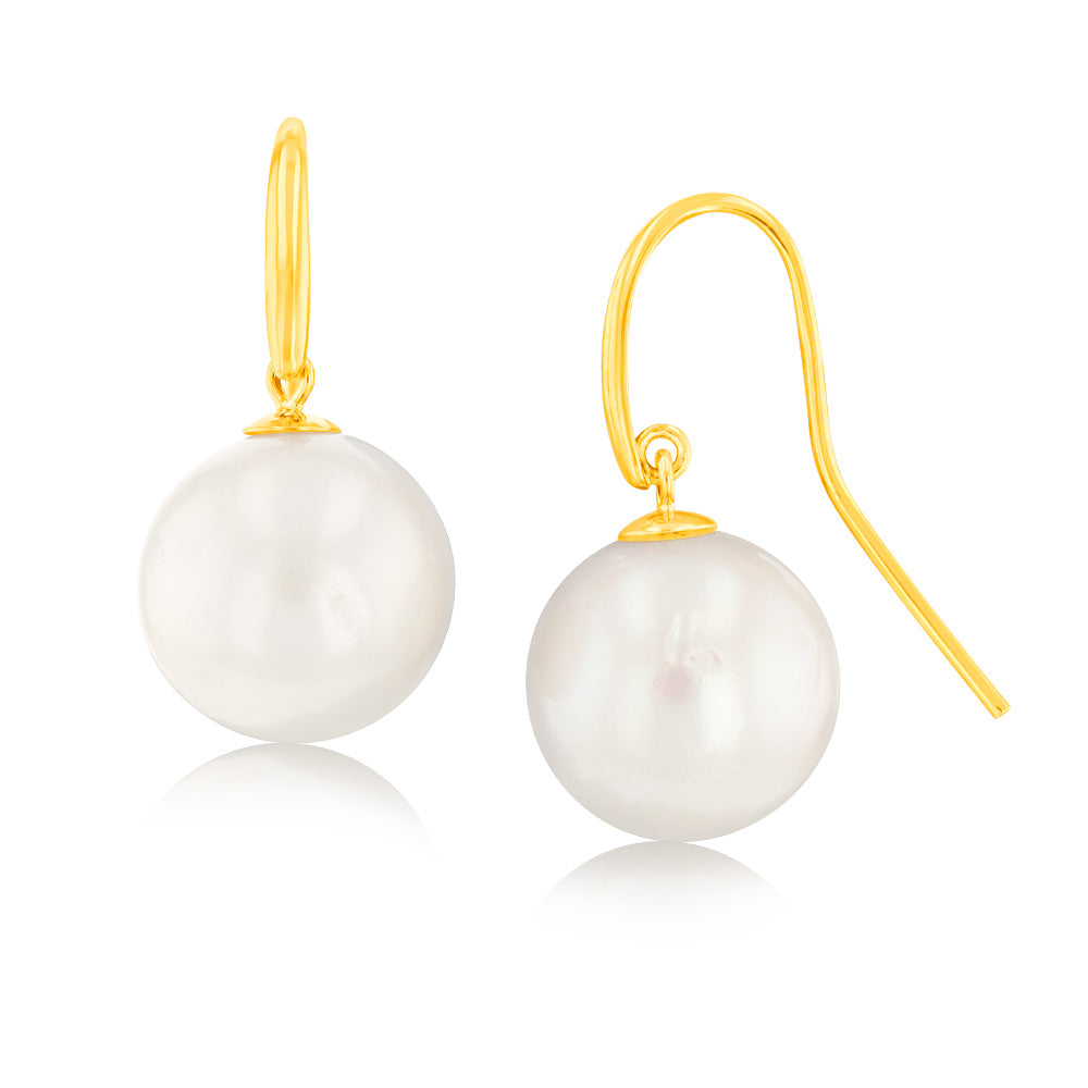 9ct Yellow Gold 10-14mm White South Sea Pearl Earrings