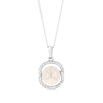 Freshwater Pearl and Zirconia Earrings and Pendant Gift Boxed Set.