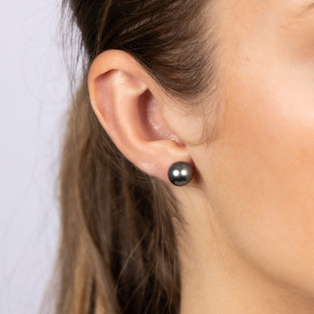 Sterling Silver 8-10mm Tahitian Pearl Stud Earrings