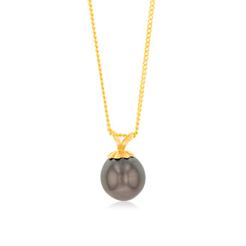 9ct Yellow Gold 8-10mm Tahitian Pearl Pendant on 45cm Chain