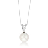 11-12mm White South Pearl and Zirconia Pendant on 45cm Chain in Sterling Silver