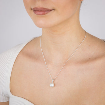 11-12mm White South Sea Pearl and Diamond Pendant on 45cm Chain in Sterling Silver