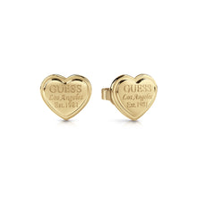 Load image into Gallery viewer, GUESS Gold Plated LA Script Heart Studs