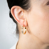Stainless Steel 25mm Half Circle Yellow Gold Plated Crystal Hoop Earrings