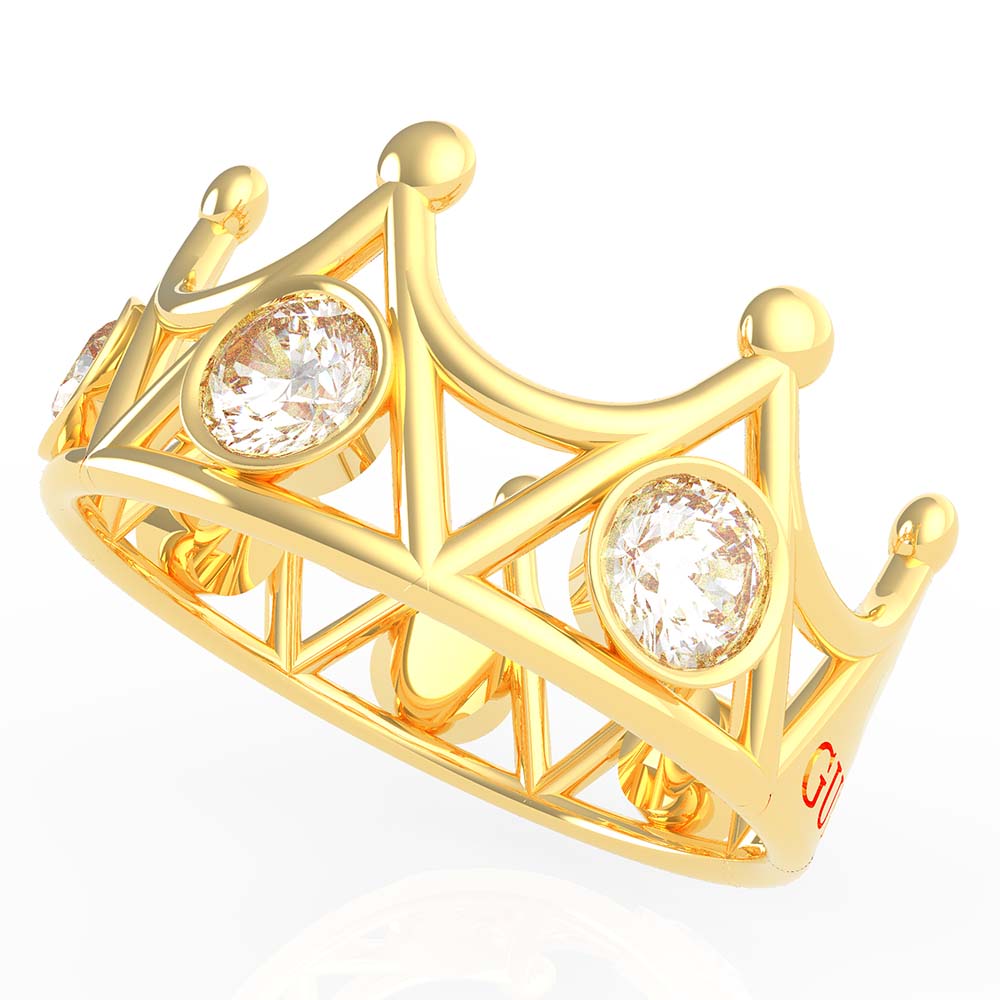 Guess Gold Plated Stainless Steel Queen Of Heart Crown Ring Size