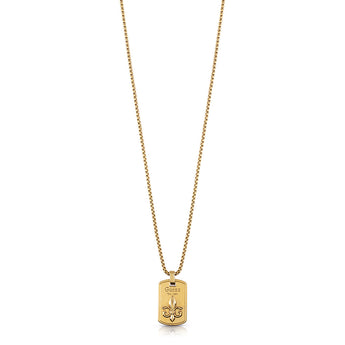 Guess Mens Jewellery Antique Gold Plated Engraved Tag Pendant On 71.12cm Box Chain