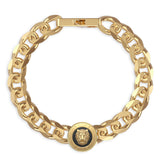 Guess Mens Jewellery Gold Plated 14mm Black And Gold Lion Coin Bracelet