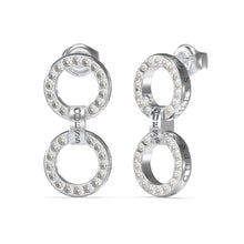 Load image into Gallery viewer, Guess Rhodium Plated Stainless Steel 30mm Double Pave Circle Drop Earrings