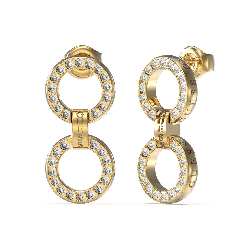 Guess Gold Plated Stainless Steel 30mm Pave Double Circle Drop