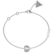 Load image into Gallery viewer, Guess Rhodium Plated Stainless Steel Plain &amp; Pave Heart Charm Bracelet