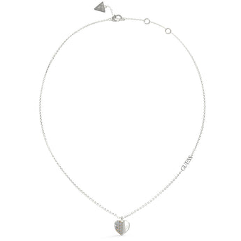 Guess Rhodium Plated Stainless Steel 16-18" Plain & Pave Heart Charm Chain