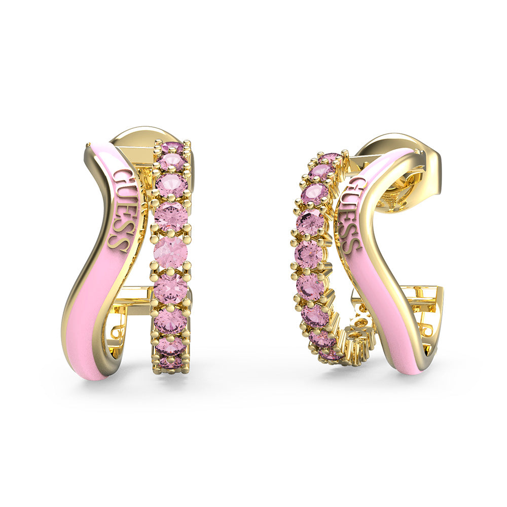 Guess Gold Plated Stainless Steel 17mm Rose Double J Hoop Earrings