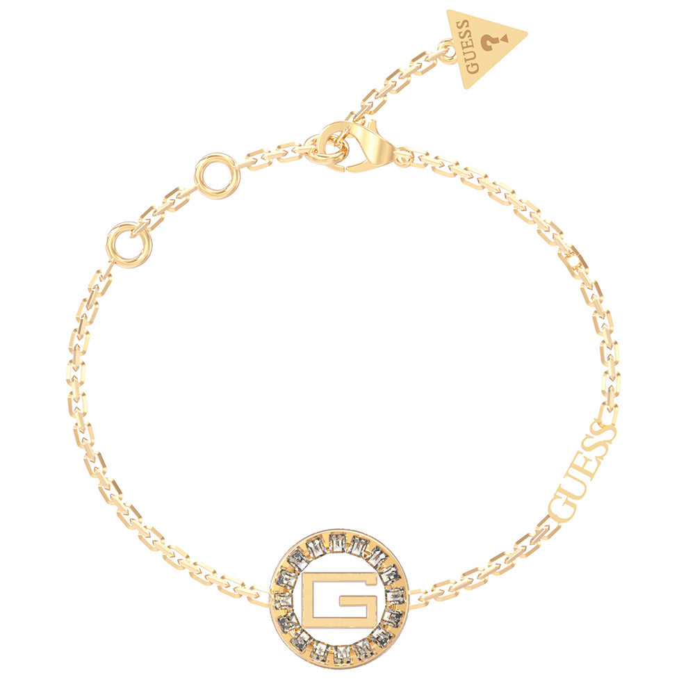 Guess Gold Plated Stainless Steel 17mm Baguette Coin Bracelet