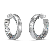 Load image into Gallery viewer, Guess Rhodium Plated Stainless Steel 25mm Clear Baguette Hoop Earrings