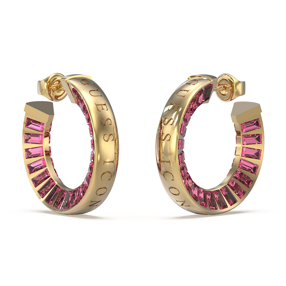 Guess Gold Plated Stainless Steel 25mm Rose Baguette Hoop Earrings