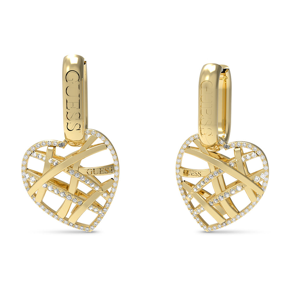 Guess Gold Plated Stainless Steel 30mm Heart Cage Huggie Earrings