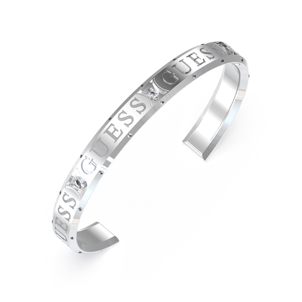 Guess Rhodium Plated Stainless Steel Logo Round Bangle