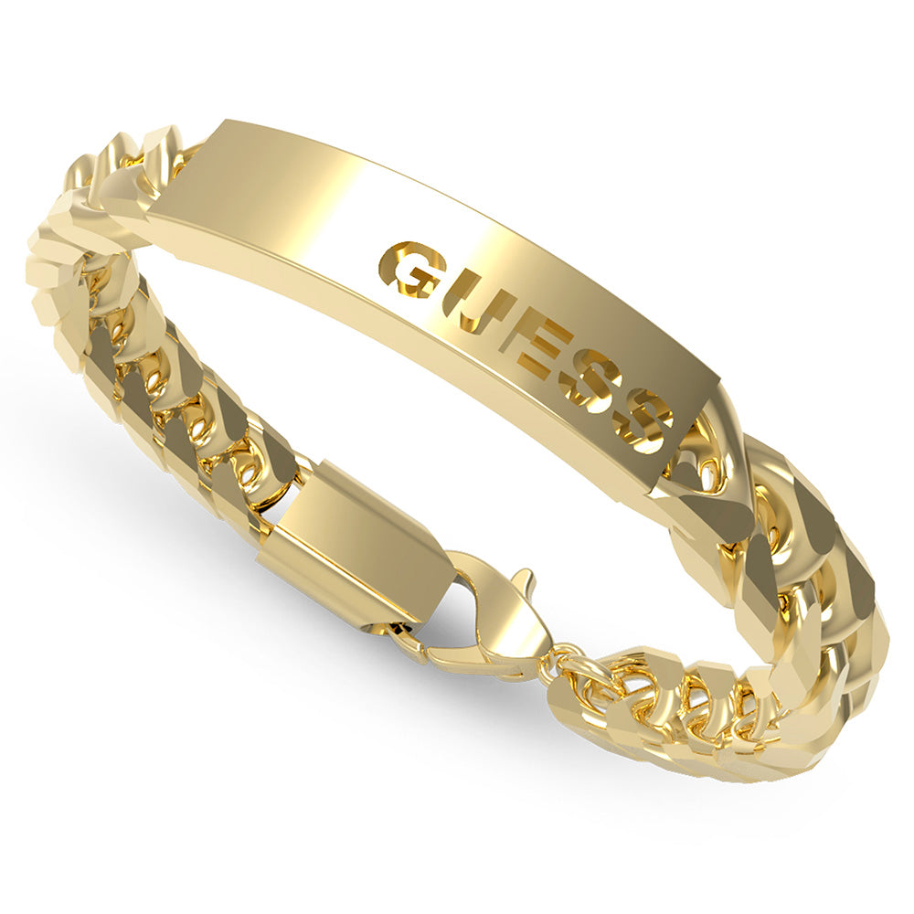 Guess Mens Jewellery Gold Plated Stainless Steel 8mm Logo Tag Bracelet