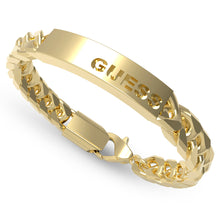 Load image into Gallery viewer, Guess Mens Jewellery Gold Plated Stainless Steel 8mm Logo Tag Bracelet