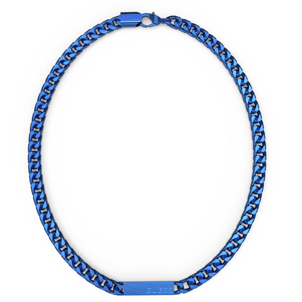 Guess Mens Jewellery Blue Coloured Stainless Steel 21" Logo Tag 7mm Chain