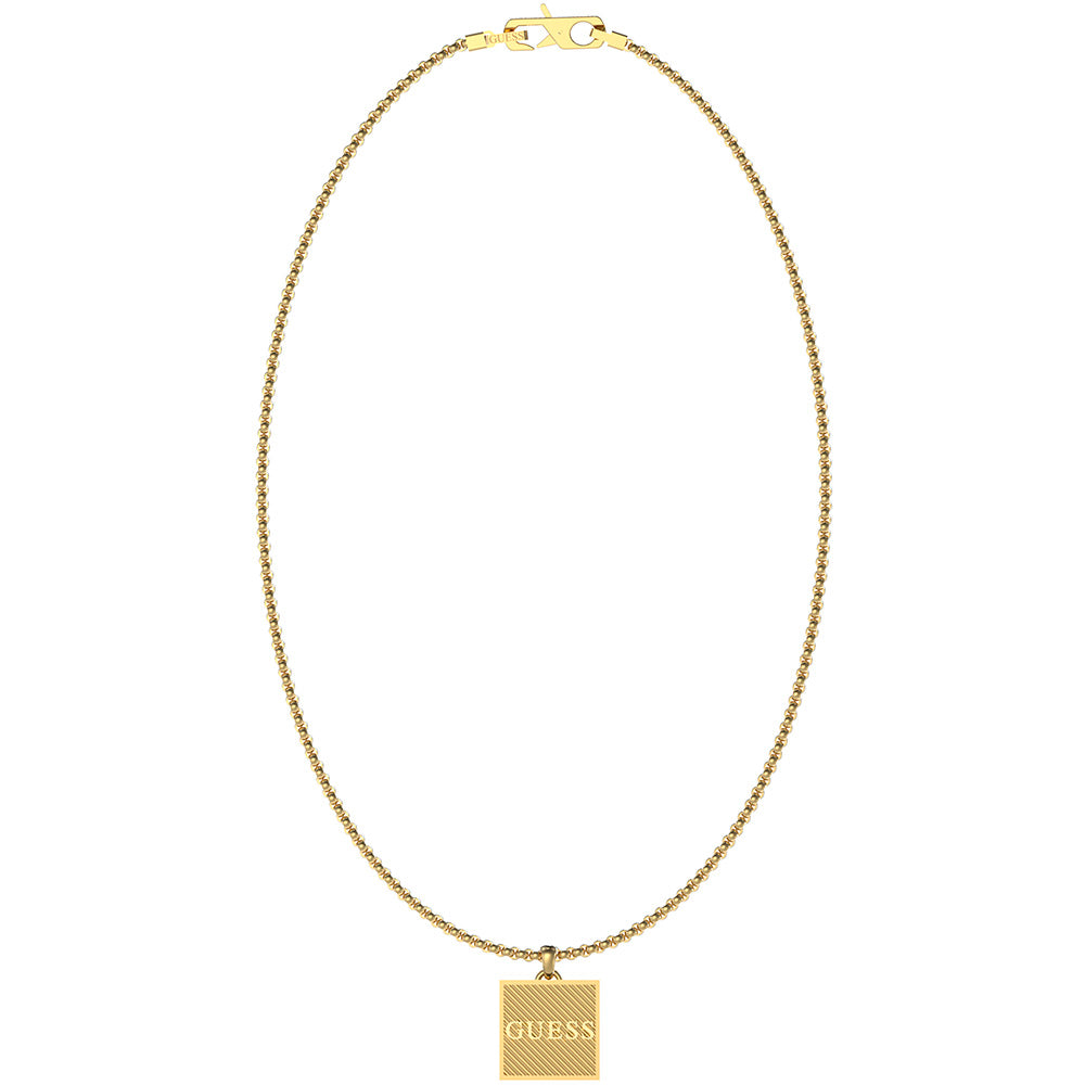 Guess Mens Jewellery Gold Plated Stainless Steel 21" Squared Logo Tag Chain