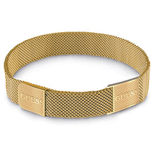 Load image into Gallery viewer, Guess Mens Jewellery Gold Plated Stainless Steel 12mm Mesh Squared Logo Bracelet