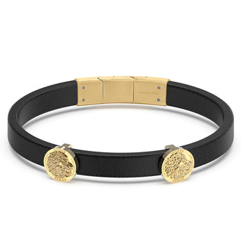 Guess Mens Jewellery Gold Plated Stainless Steel 10mm Double Side Coin Black Bracelet