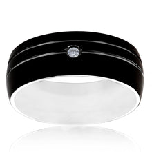 Load image into Gallery viewer, Stainless Steel Cubic Zirconia On Black Stripped Ring