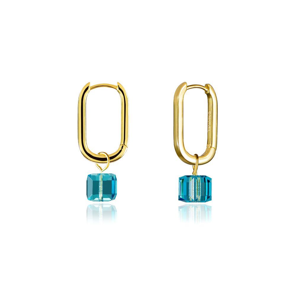 Disney Stainless Steel 14ct Gold Plated Tesseract Blue Crystal Drop Earrings