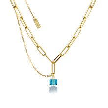 Load image into Gallery viewer, Disney Stainless Steel 14ct Gold Plated Tesseract Blue Crystal Pendant On 45cm Chain