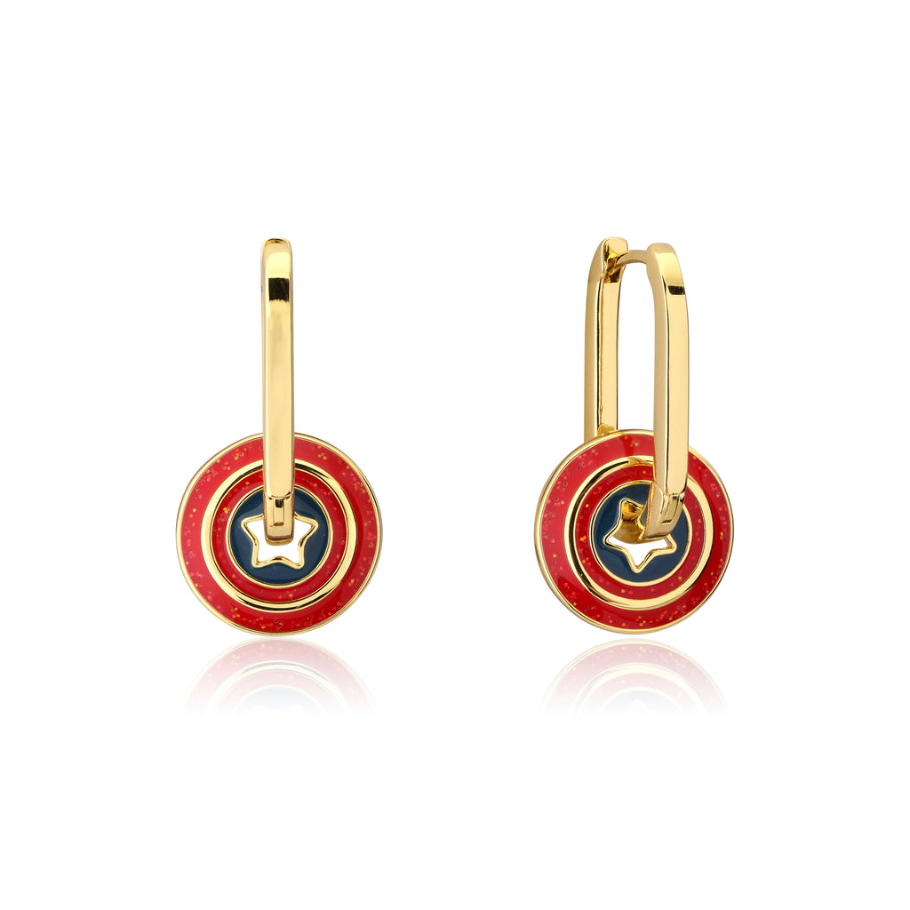 Disney Stainless Steel 14ct Gold Plated Captain America Hoop Earrings