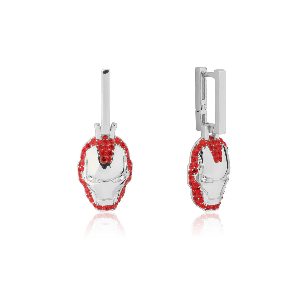 Disney Stainless Steel 14ct White Gold Plated Iron Man Crystal Drop Earrings