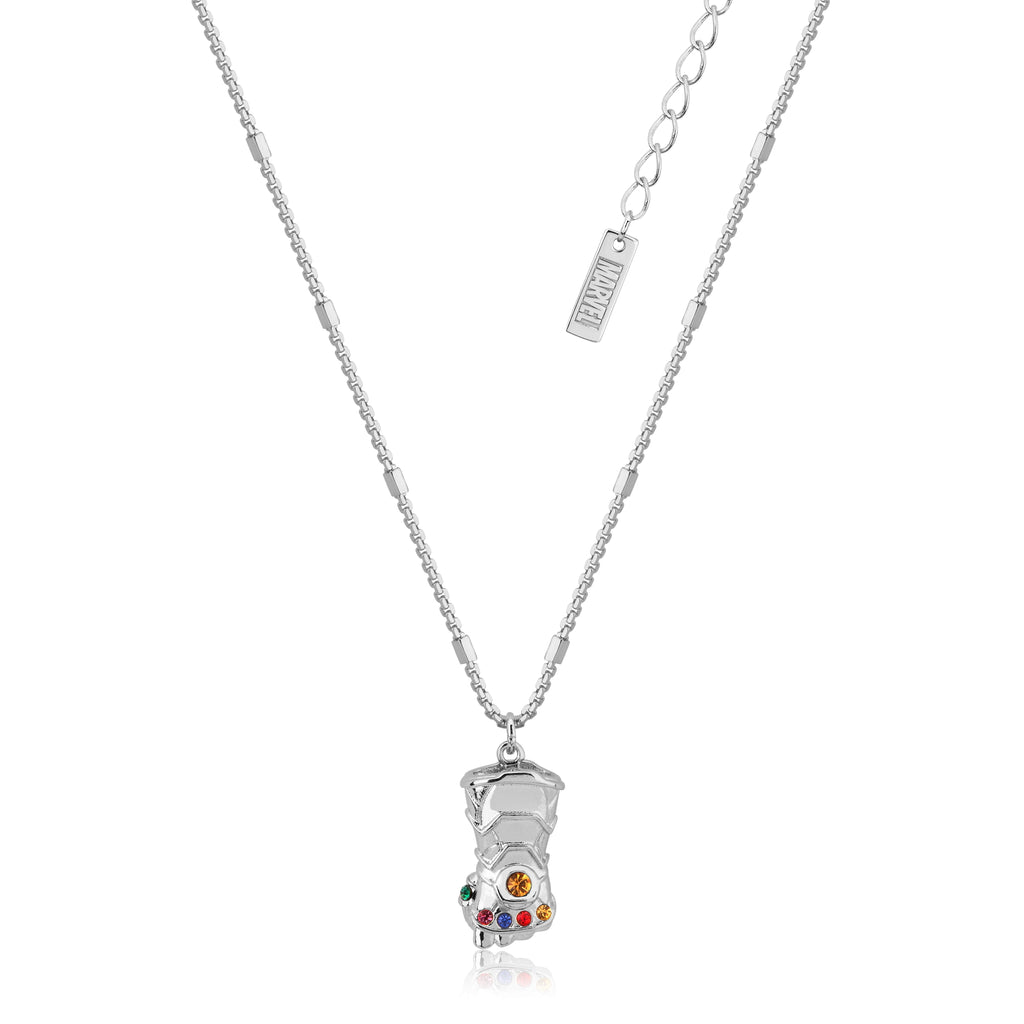 Disney Stainless Steel 14ct White Gold Plated Infinity Gauntlet Pendant On 45cm Chain