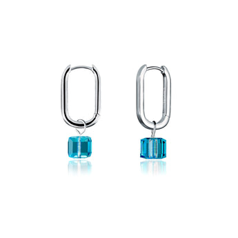 Couture Kingdom Disney Stainless Steel 14ct White Gold Plated tessract Blue Crystal Drop Earrings