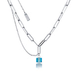 Couture Kingdom Disney Stainless Steel 14ct White Gold Plated Tesseract Blue Pendant On 45cm Chain