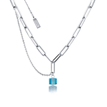 Couture Kingdom Disney Stainless Steel 14ct White Gold Plated Tesseract Blue Pendant On 45cm Chain