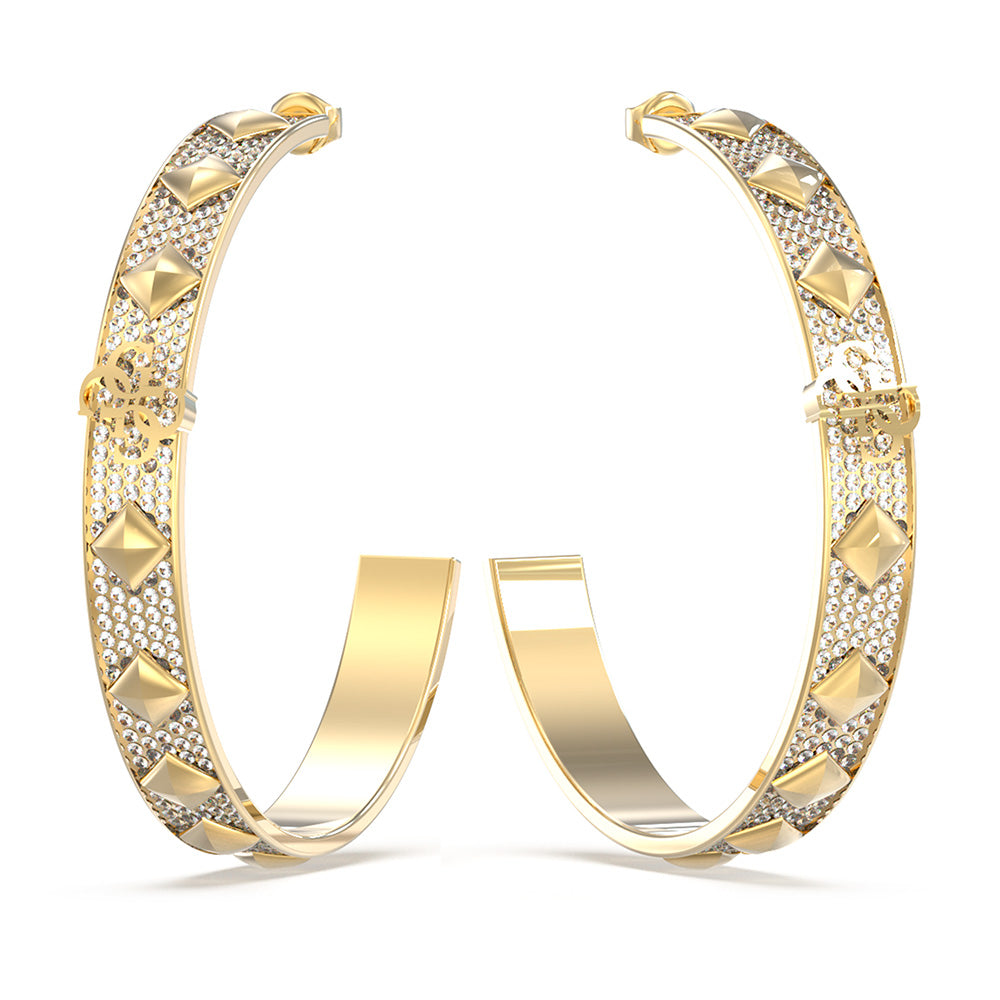 Guess Stainless Steel Gold Plated 60mm 4G Pave Hoop Earrings