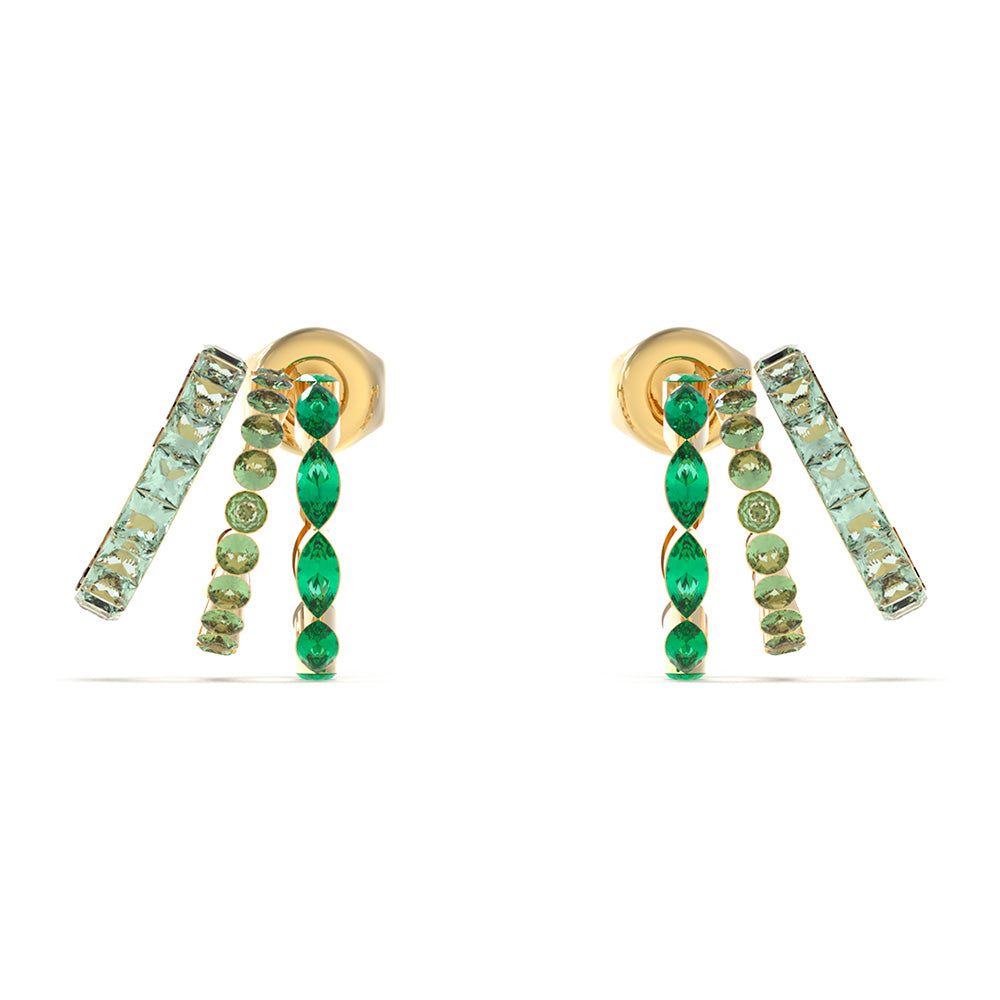 Guess Stainless Steel Gold Plated Green Stone 15mm Triple Huggies Earrings
