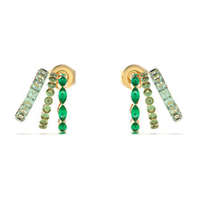 Load image into Gallery viewer, Guess Stainless Steel Gold Plated Green Stone 15mm Triple Huggies Earrings
