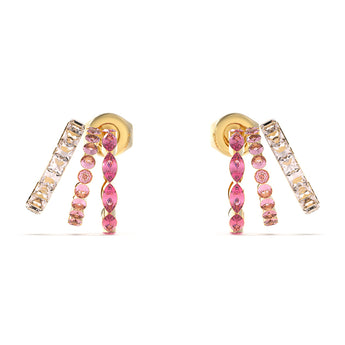 Guess Stainless Steel Gold Plated Pink Stone 15mm Triple Huggies Earrings