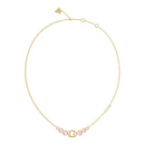 Guess Stainless Steel Gold Plated "G" Logo Rose Stone Pendant On 16-18" Chain