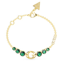 Load image into Gallery viewer, Guess Stainless Steel Gold Plated G Logo Emerald Stone Bracelet