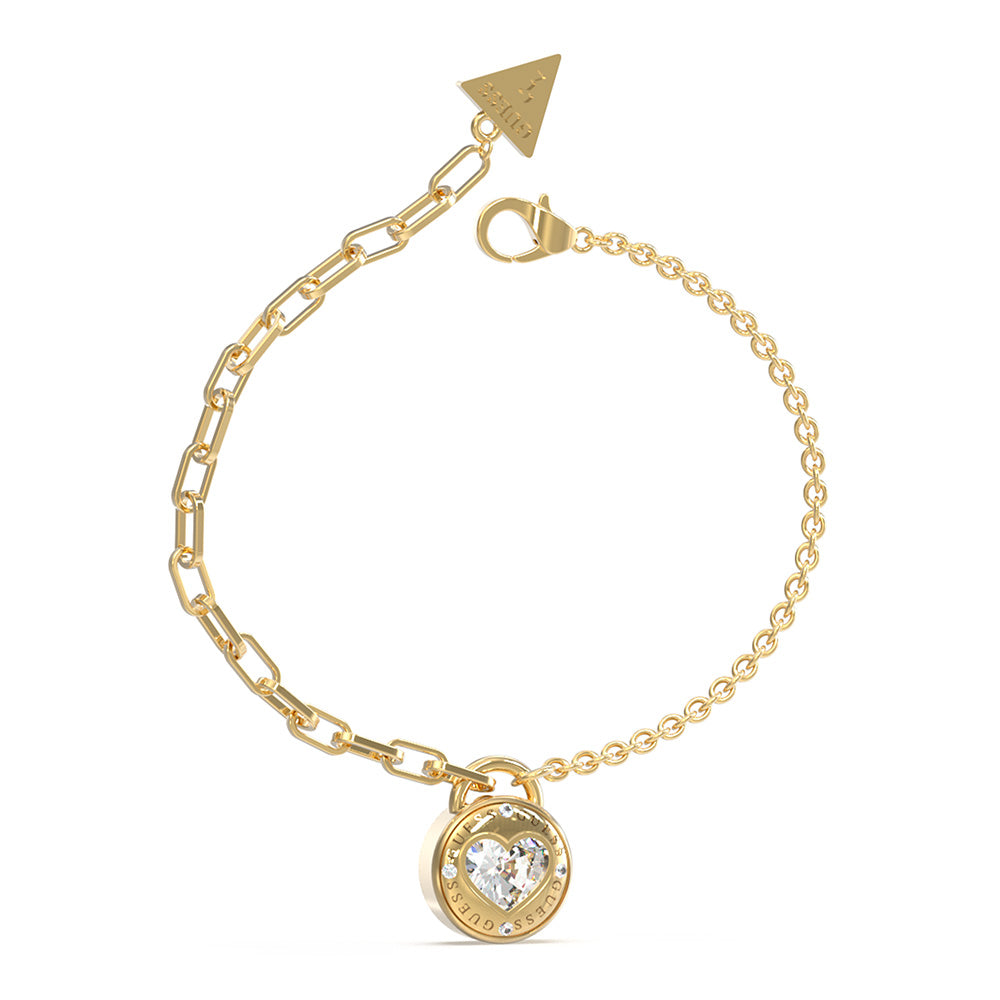Guess Stainless Steel Gold Plated Half Round Chain Heart Bracelet